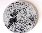 Vintage Bjorn Wiinblad Nymølle "October Paradise" Porcelain Calendar Plaque, Black and White