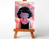 Painting - original watercolor small cute girl portrait - ACEO number 67