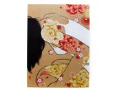 Coral - Original Collage - 12 x 16in charcoal ink acrylic and fabric one of a kind art