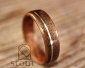 Walnut With Offset German Silver Inlay Bentwood Ring - Handcrafted Wooden Ring