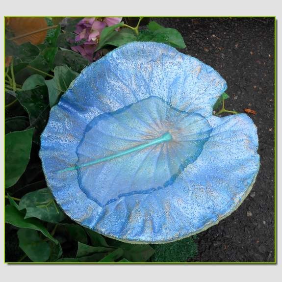 A lavender blue water lily - cast leaf birdbath/feeder (Leaf 1308)