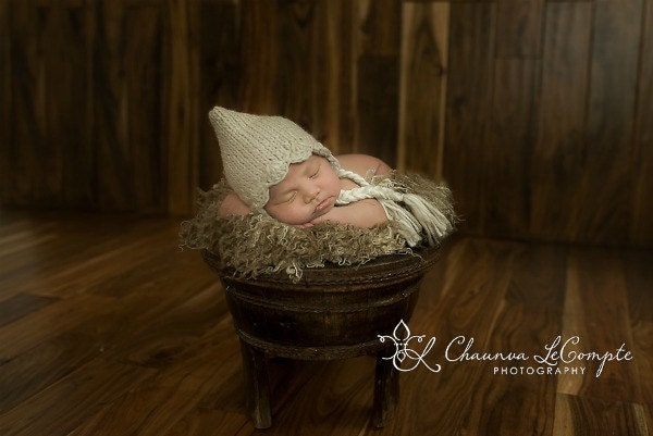 Newborn Beige Tan Scalloped Baby Girl Hat Photography Prop, Baby Props, Newborn Prop, Photo Props, Handmade Hat, Bonnet, Ear Flap