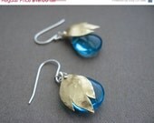 Memorial Day SALE Fire and Ice - Blue ice and bronze fire earrings - Rainy day sale