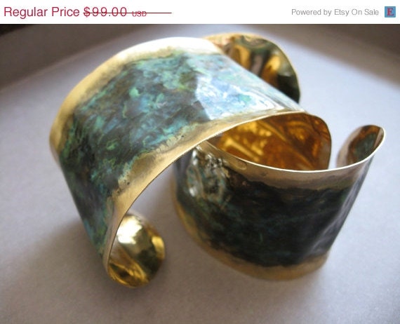 Memorial Day SALE Solid  Hand Forged Flared Cuff Bracelet in Bronze with patina