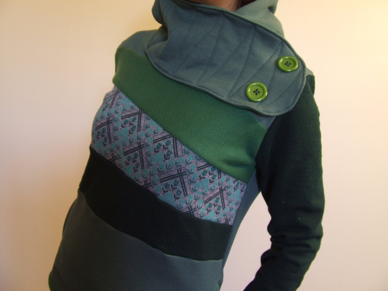 RESERVED for Rebecca Barnes - SPRING THEME  - Hoodie Sweatshirt Sweater - Recycled Upcycled - One of a Kind Women - Small/Medium