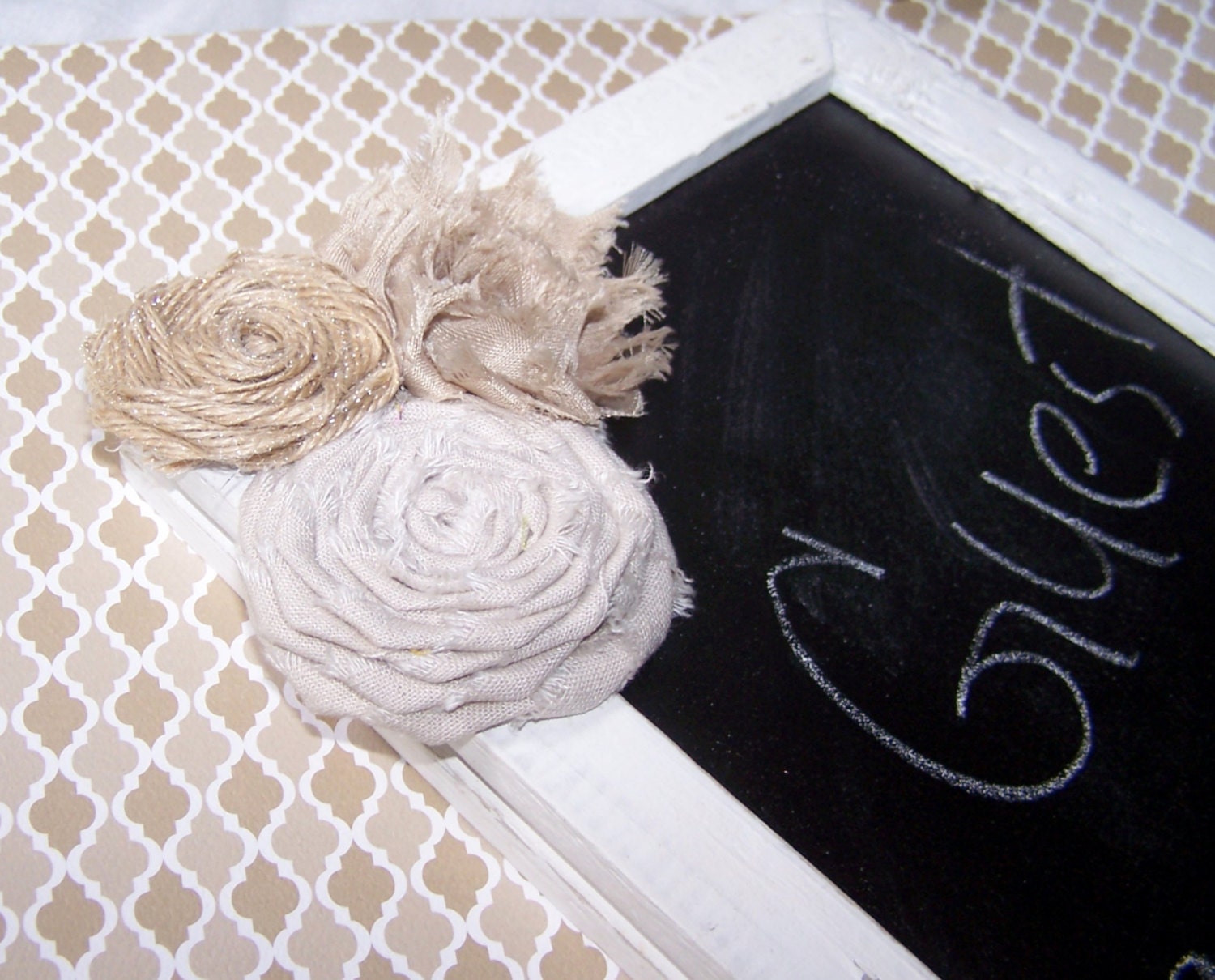 Guest Book Sign, Guest Book Chalkboard Sign - Easel, Distressed White, Shabby Chic, Burlap