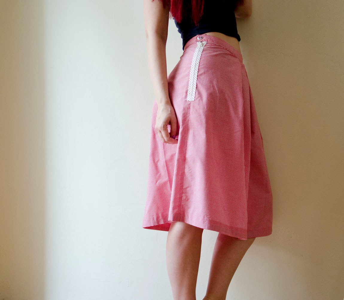 Aline Gingham skirt , Cotton Summer Skirt in Red