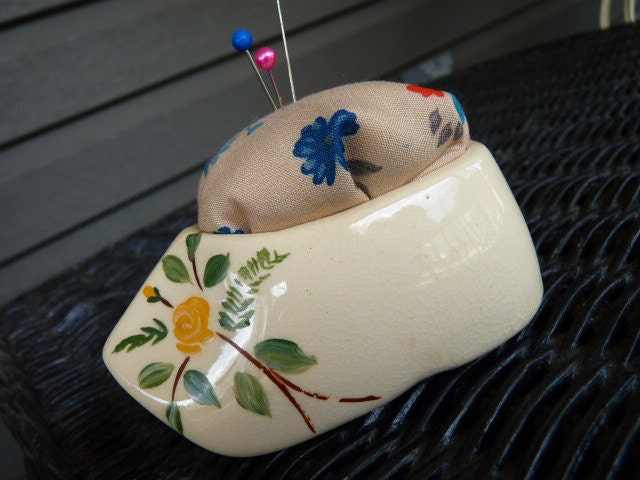 TINY SHOE PINCUSHION RePurposed Planter Eco Friendly Decor for Sewing and Useful