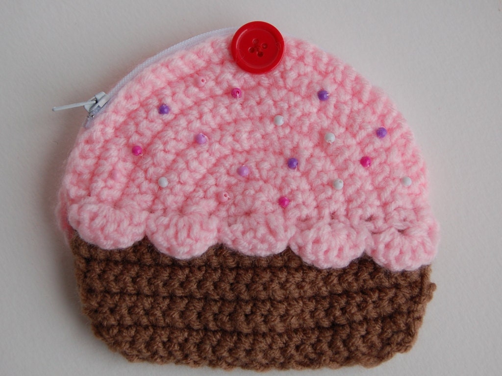 Pink and Chocolate Brown Zippered Cupcake Wallet- Last One