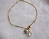 Faceted Opalite Teardrop, Citrine, Freshwater Pearl and Apatite Charm Bracelet on 14k Gold