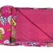 Twin Size Bedcover in Hot PInk - Throw - Katha quilts - Reversible Quilt - Quilted bedcovers - Floral Quilt - Spring Collection Quilts