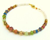 Rainbow Gemstone Bracelet with Brass Beads / Faceted NATURAL Gemstones