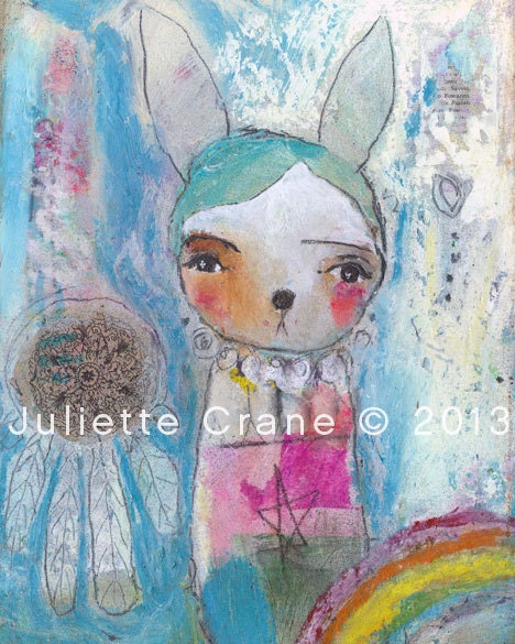 Mixed Media Art- Peaceful Existence-8x10 inch Print of a Reproduction of the Original Mixed Media Bunny Painting by Juliette Crane