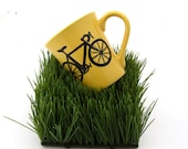 Bike Mug Bicycle Mug in Yellow stoneware can be personalized