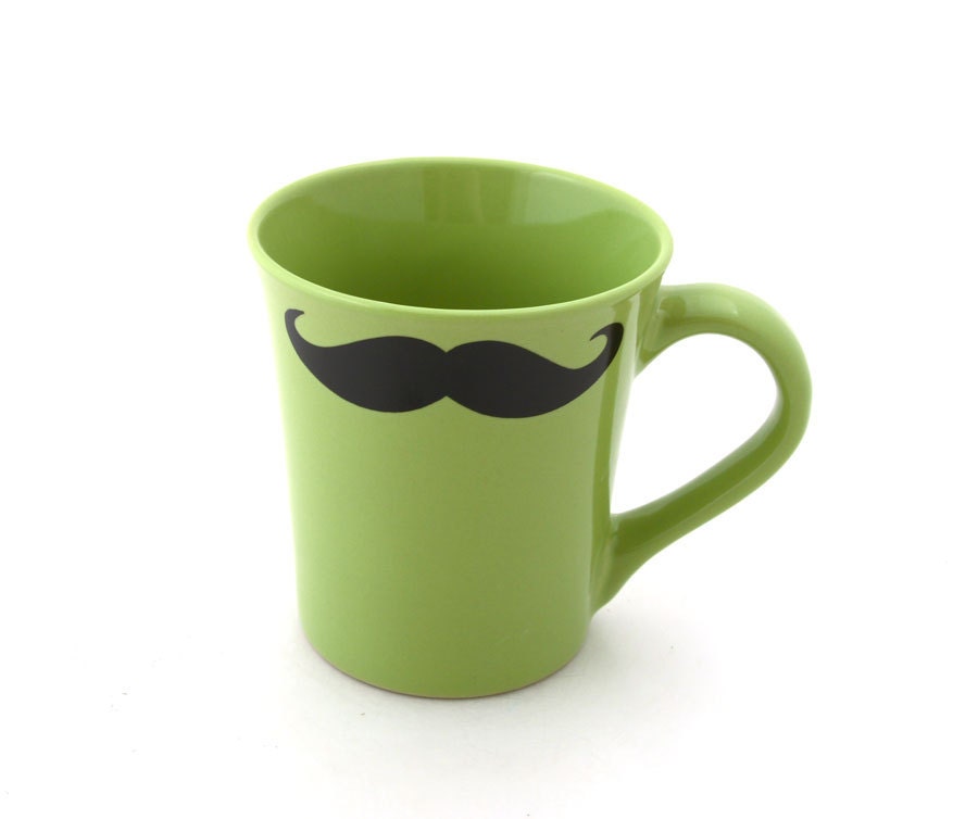 Mustache Mug Moustache Mug Lime Green Double Sided Kiln Fired