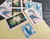 Magnolia .. Blue .. UNused Vintage Postage Stamps  .. post 5 letters