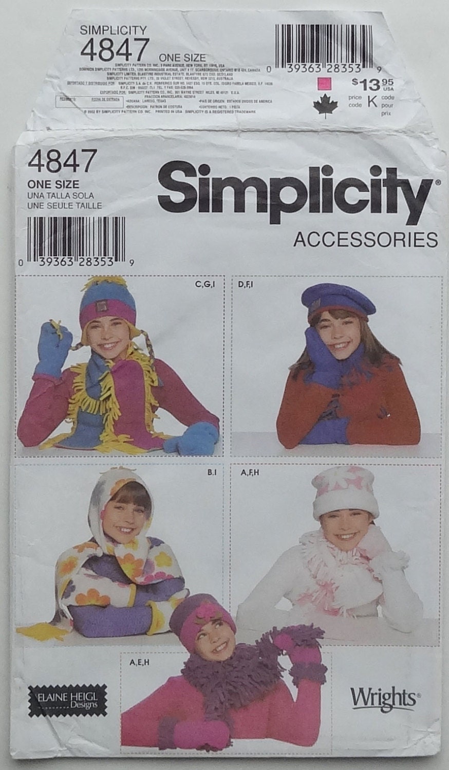Simplicity 4847 Sewing Pattern Girls' Fleece Hats, Scarves and Mittens  UNCUT