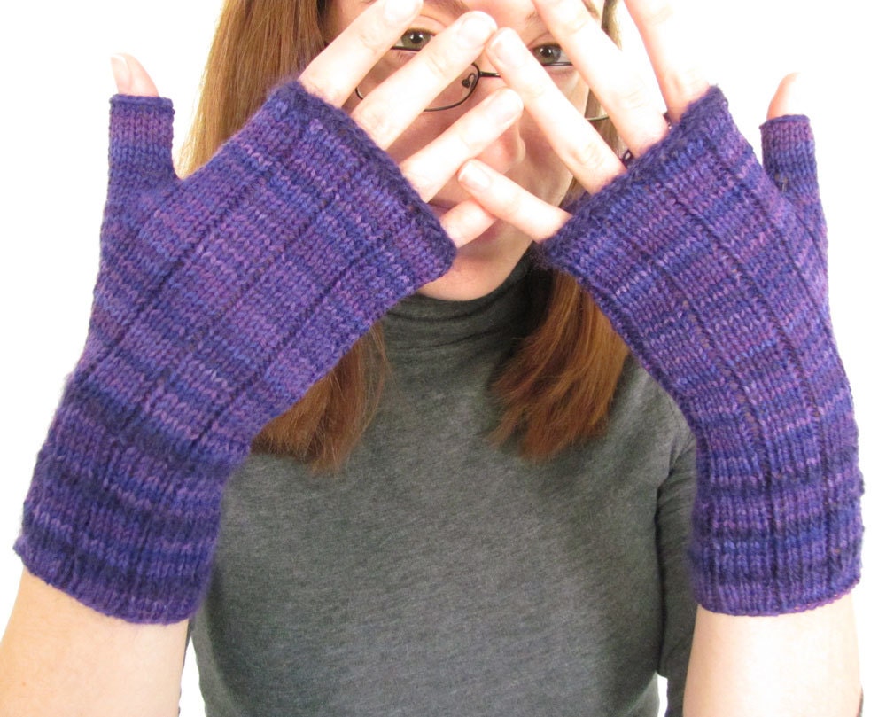 For the Purple Lover Hand Knit Fingerless Texting Gloves with purple mohair accents by JiSTknits