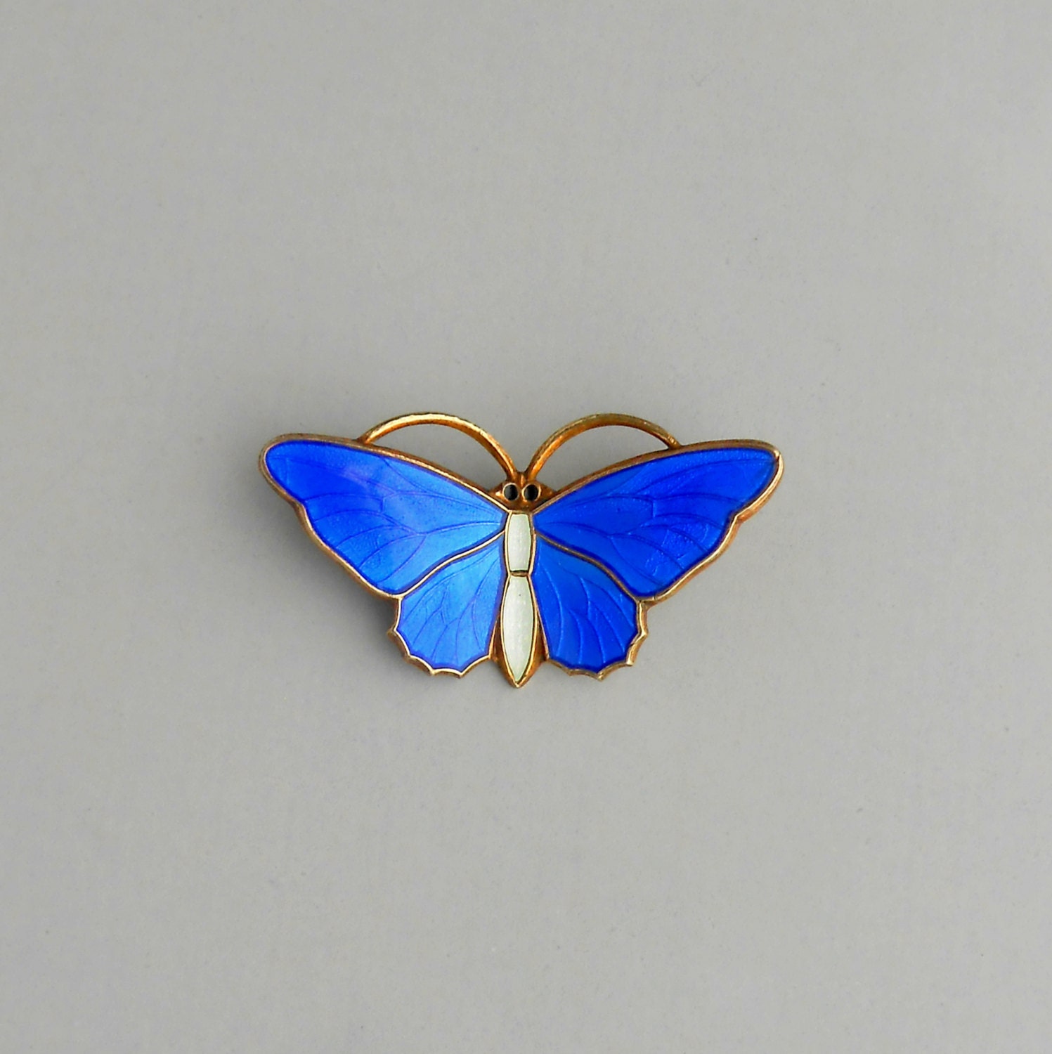 Enameled Sterling Pin. Scandinavian. Norway. Aksel Holmsen. Blue Butterfly. Insect Pin.