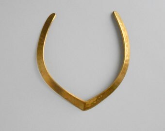 Brass Collar Necklace.  Hammered V.