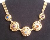 Vintage 70 gms Triple Strand Multi Colored Rhinestone Choker Necklace With Rhinestone Clasp