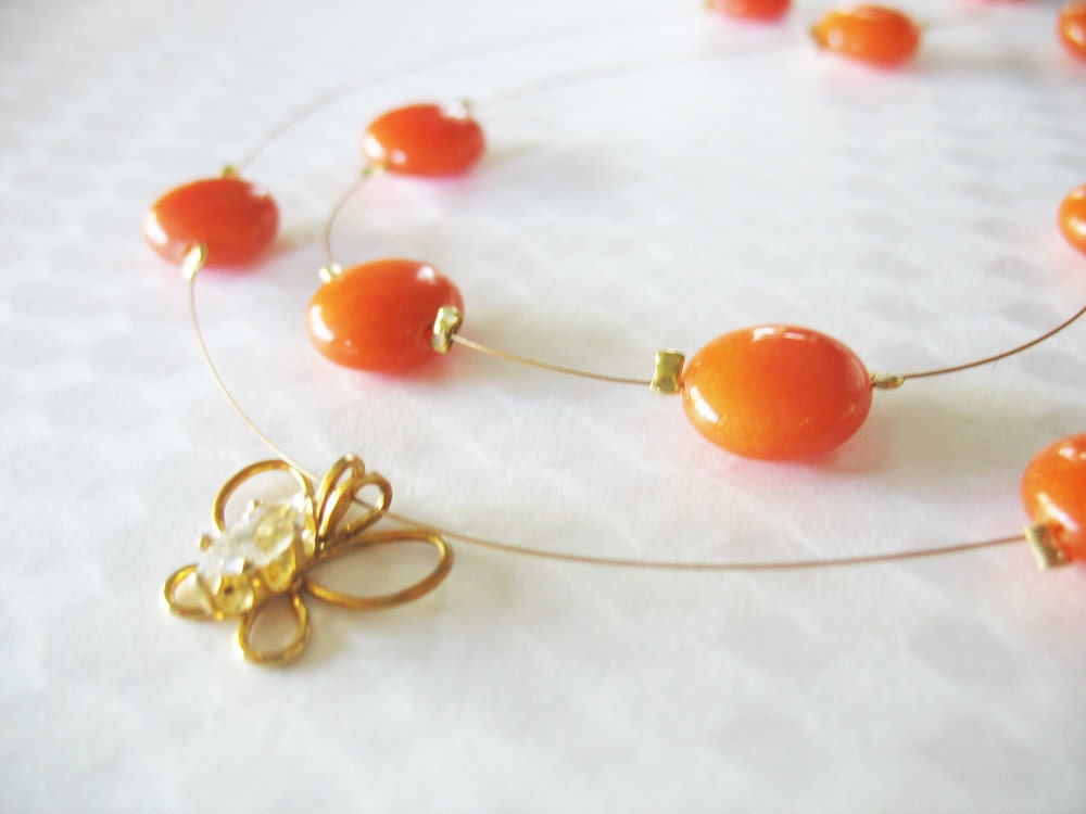 Orange Quartzite Necklace with Marquise Rhinestone Butterfly Charm