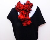 SALE Red & Black Ruffle Scarf