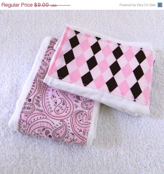SALE Pink & Brown Burp Cloths - set of 2