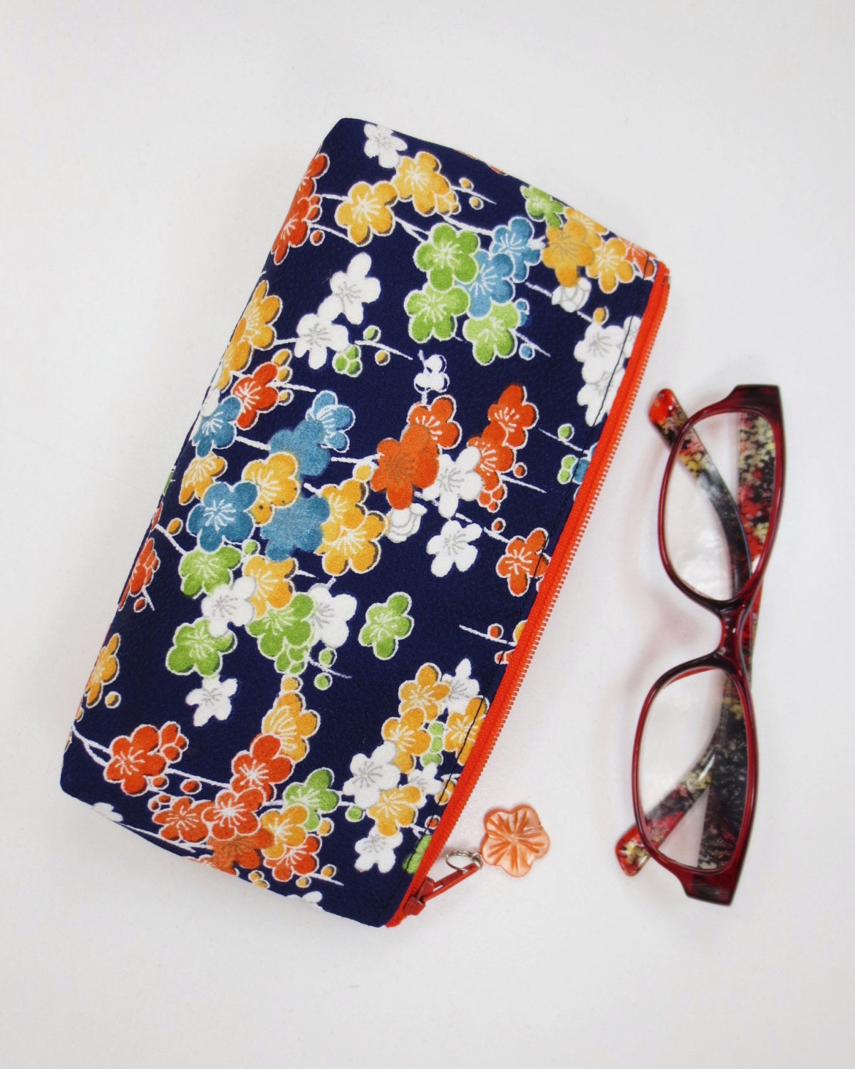 Plum Blossom Zipper Pouch/ Eyeglass Case Made From Vintage Kimono