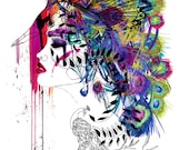 Peacock Girl // A2 Giclée print // FASHION ILLUSTRATION