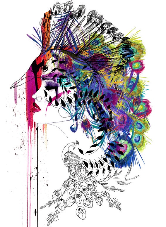 Peacock Girl // A3 Giclée print // FASHION ILLUSTRATION