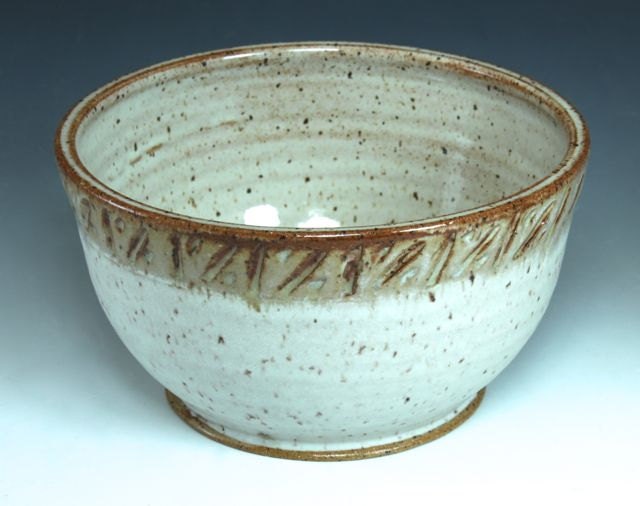 Ceramic Bowl - Large Soup- Cereal- Side Bowl in Matt and Shiny Cream - Carved detail on rim - Ready to Ship