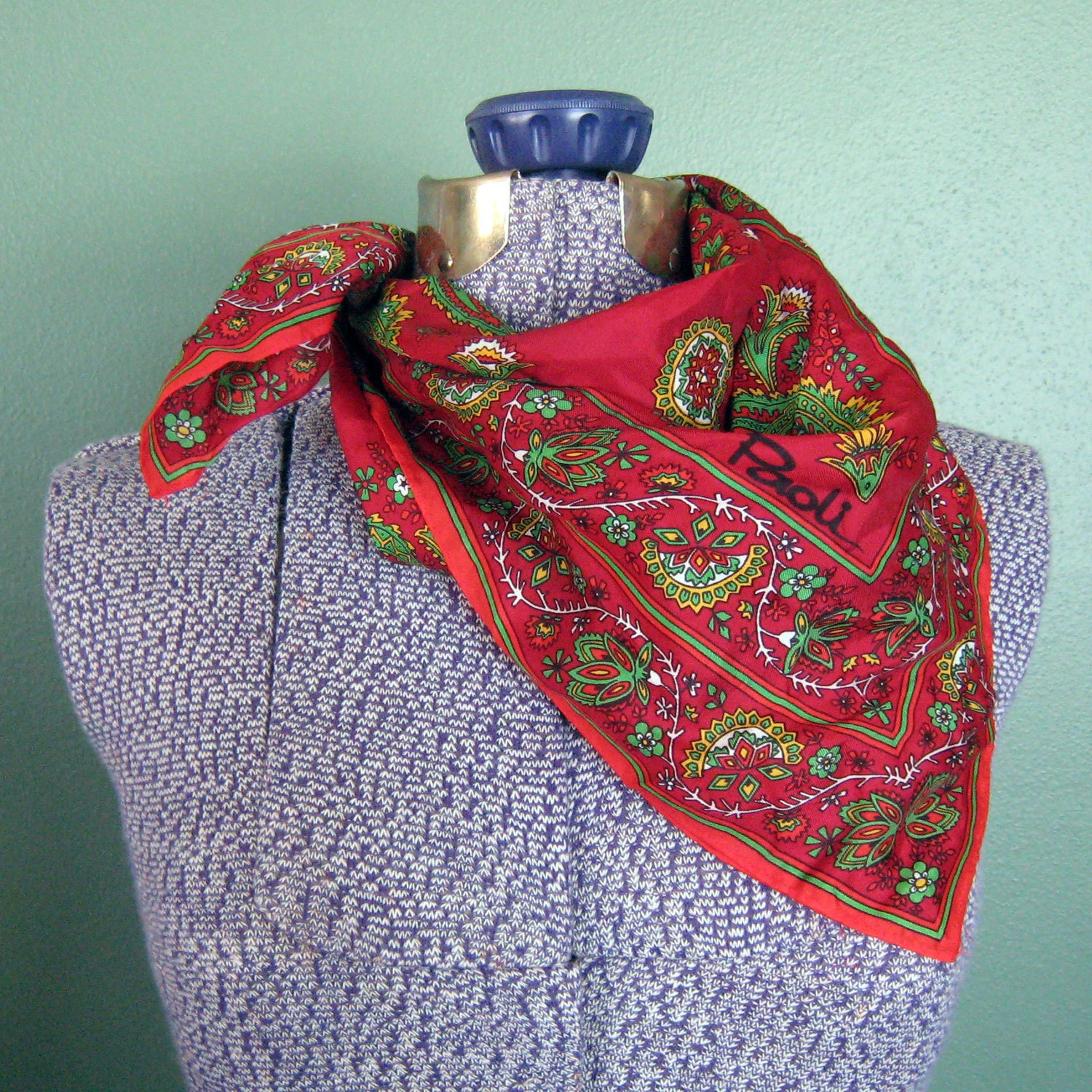 Vintage Red Paisley Scarf - Paoli, 1970's