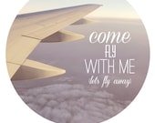 airplane, inspirational art, song lyric, whimsical photography, traveler art, travel, purple sky, pastel print,  fine art photograph 8"x10"