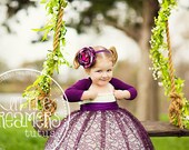 Ivory Dress w/ Plum Lace Overlay and Plum Shrug
