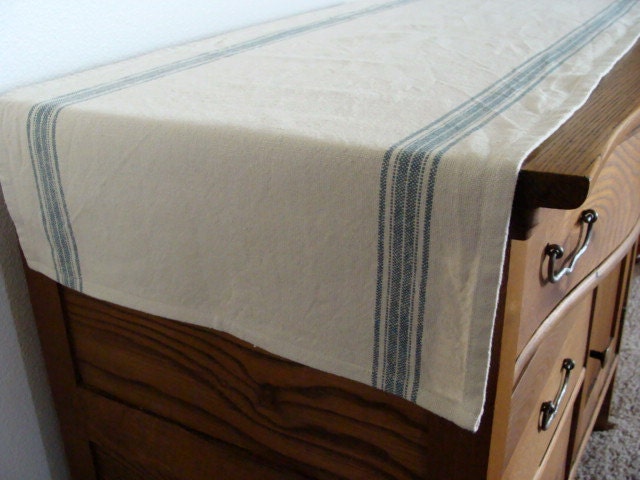 Natural with Blue Stripes - Table Runner - 16" x 60" - Table Linens