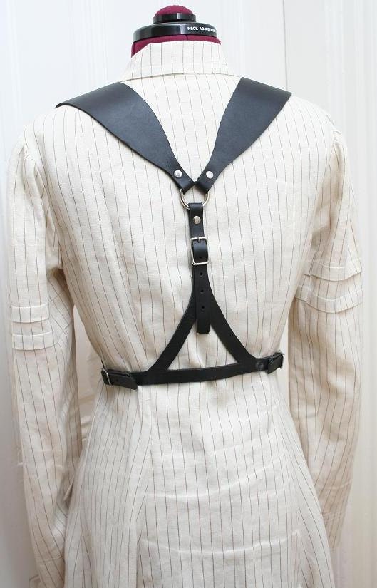 Aria Black Leather Delicate Fashion Harness Belt with Crystal Accents