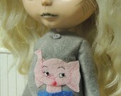 Vintage Pink Elephant Felt Coat for Blythe No.2