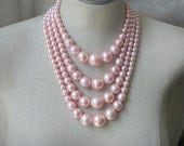 Pink  Pearl Four Strand  Vintage Necklace Shell  Bride Wedding Bridal Mad men Era Rose graduated Bubblegum