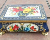 Vintage  Fricke & Nacke Flower Decorated Tin Box