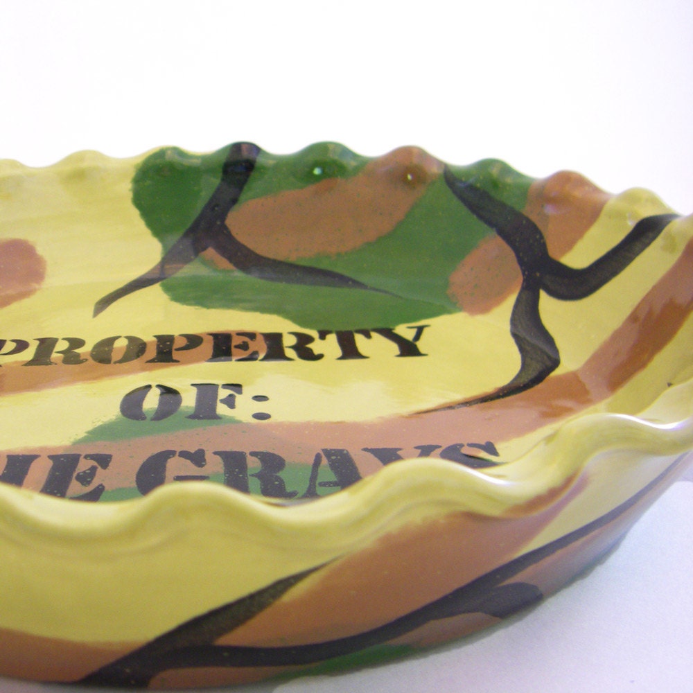 Personalized Pie Plate - Camo - Green Camouflauge - Army Dish