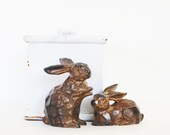 Bunny Friends - Vintage Bunny Figurines - Rabbit - Easter - Home Decor - Spring - Woodland - Brown - Faceted - Ceramic - Brown - Animals