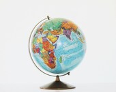 Let's Go - Vintage Replogle Raised Relief Topographic Globe - 12 inch - Vintage Home Decor - Travel - Aqua - Blue