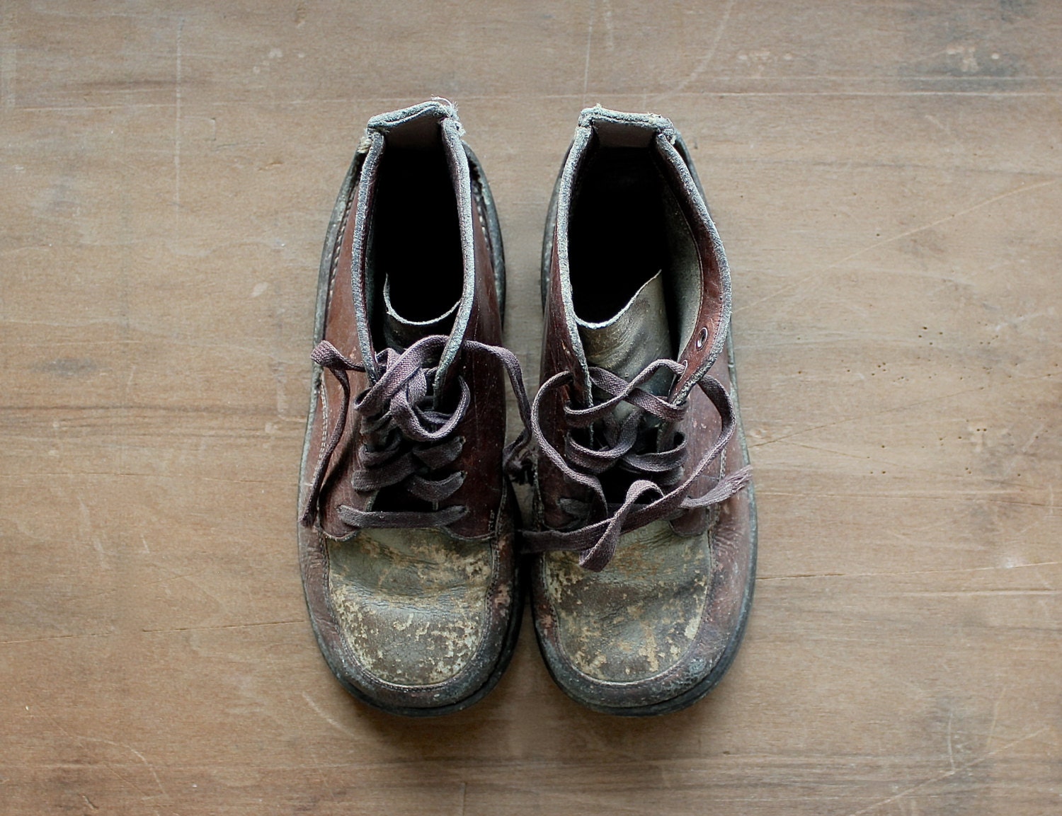 Baby Steps - Antique Brown Leather Baby Shoes - Rustic - Vintage - Home Decor - Photo Prop