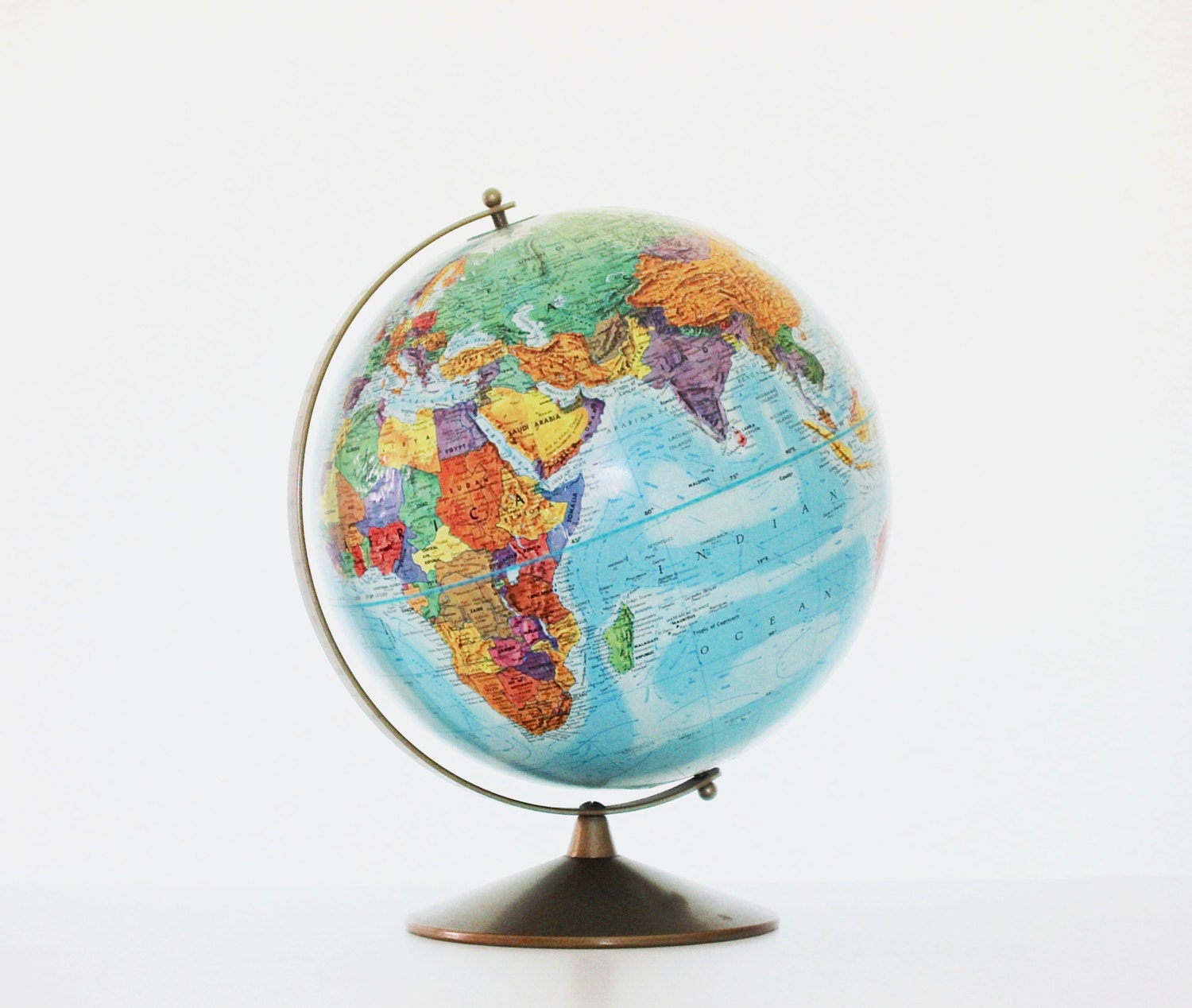Let's Go - Vintage Replogle Raised Relief Topographic Globe - 12 inch - Vintage Home Decor - Travel - Aqua - Blue