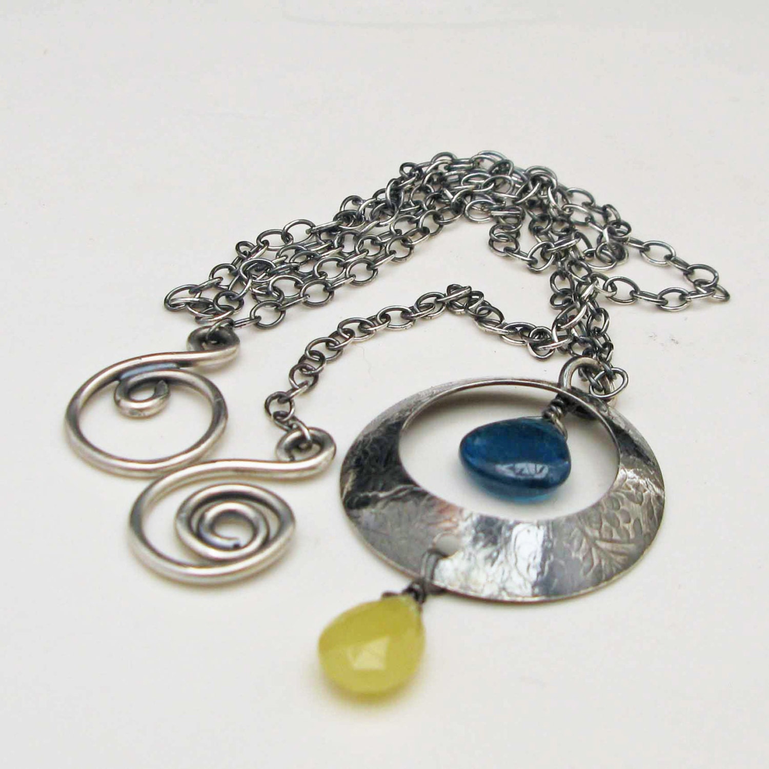 Sterling Silver Blue Apatite and Yellow Opal Necklace