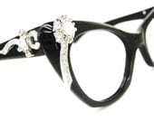 Vintage 50s Cats Eye Eyeglasses Sunglasses Frame With Decorative Accents French Frame