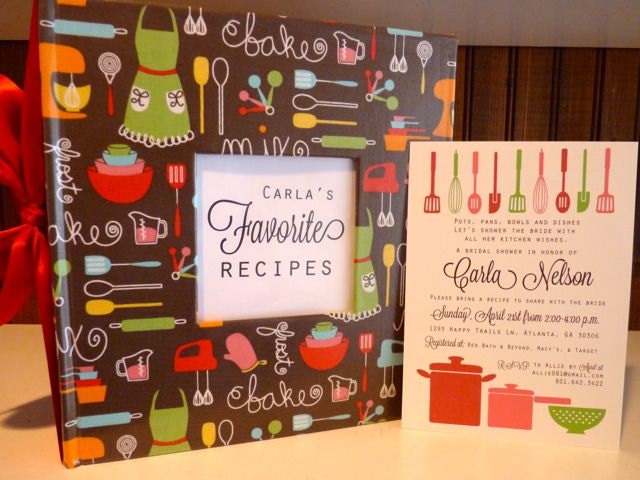 Recipe Shower Package: Recipe Album and Printable Shower Invitation and Recipe Card, pick your fabric and colors