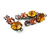 2 - Vintage Glass Round Stone in 1 Ring Three-Stone Black Antique Brass Prong Settings - Topaz, Peach and Light Amethyst - 23mm