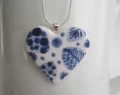 Small Heart  necklace - Hand made & Hand painted Blue and white Delftware porcelain.